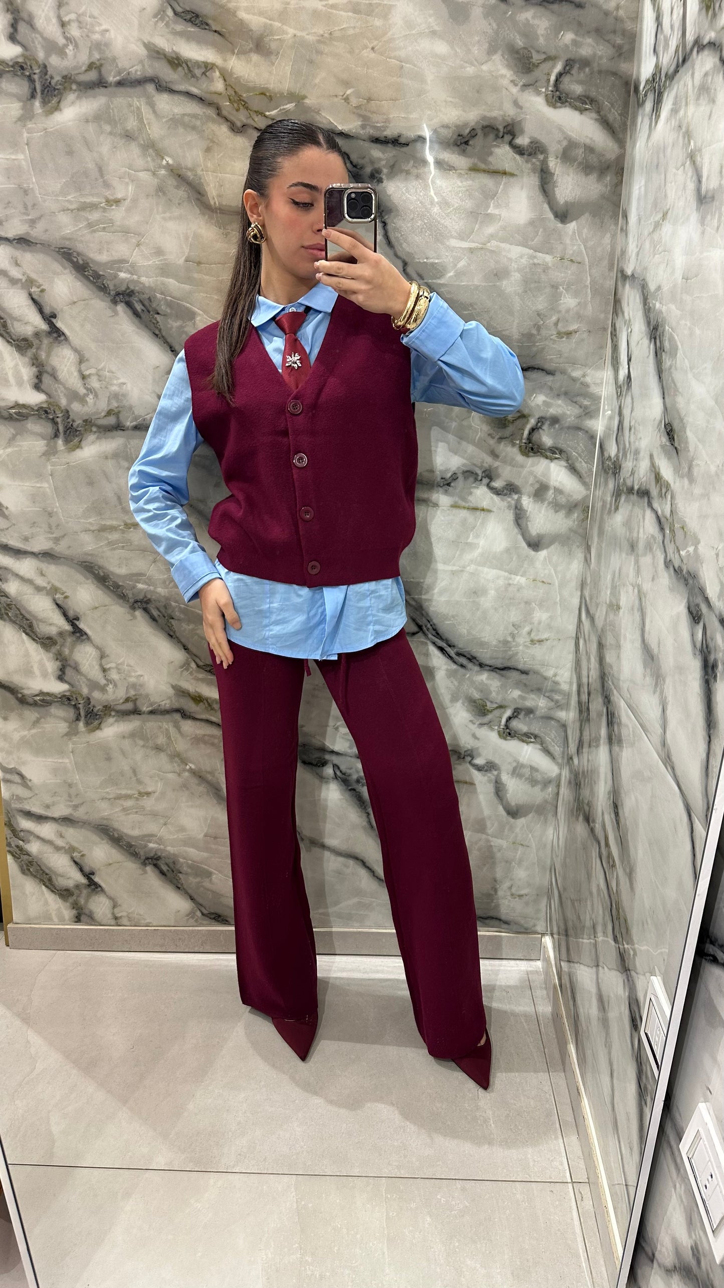 Coordinato in maglia bordò