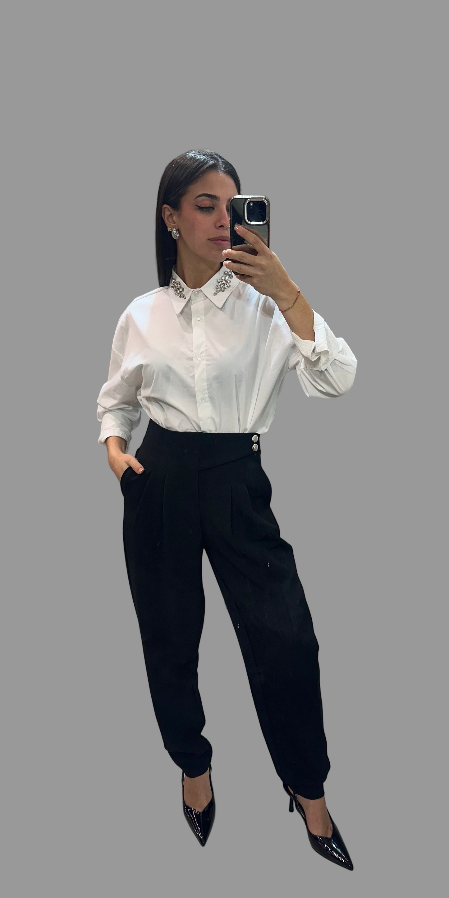 Pantalone con bottoni gioiello