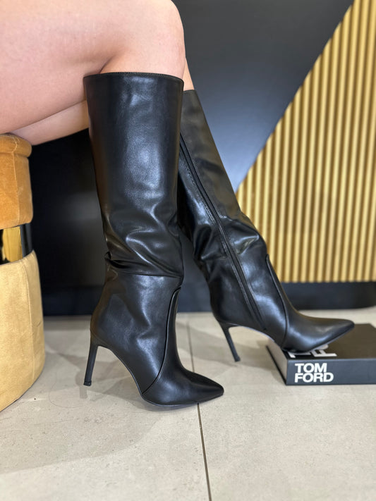 Stivali effetto pelle nero 9 cm