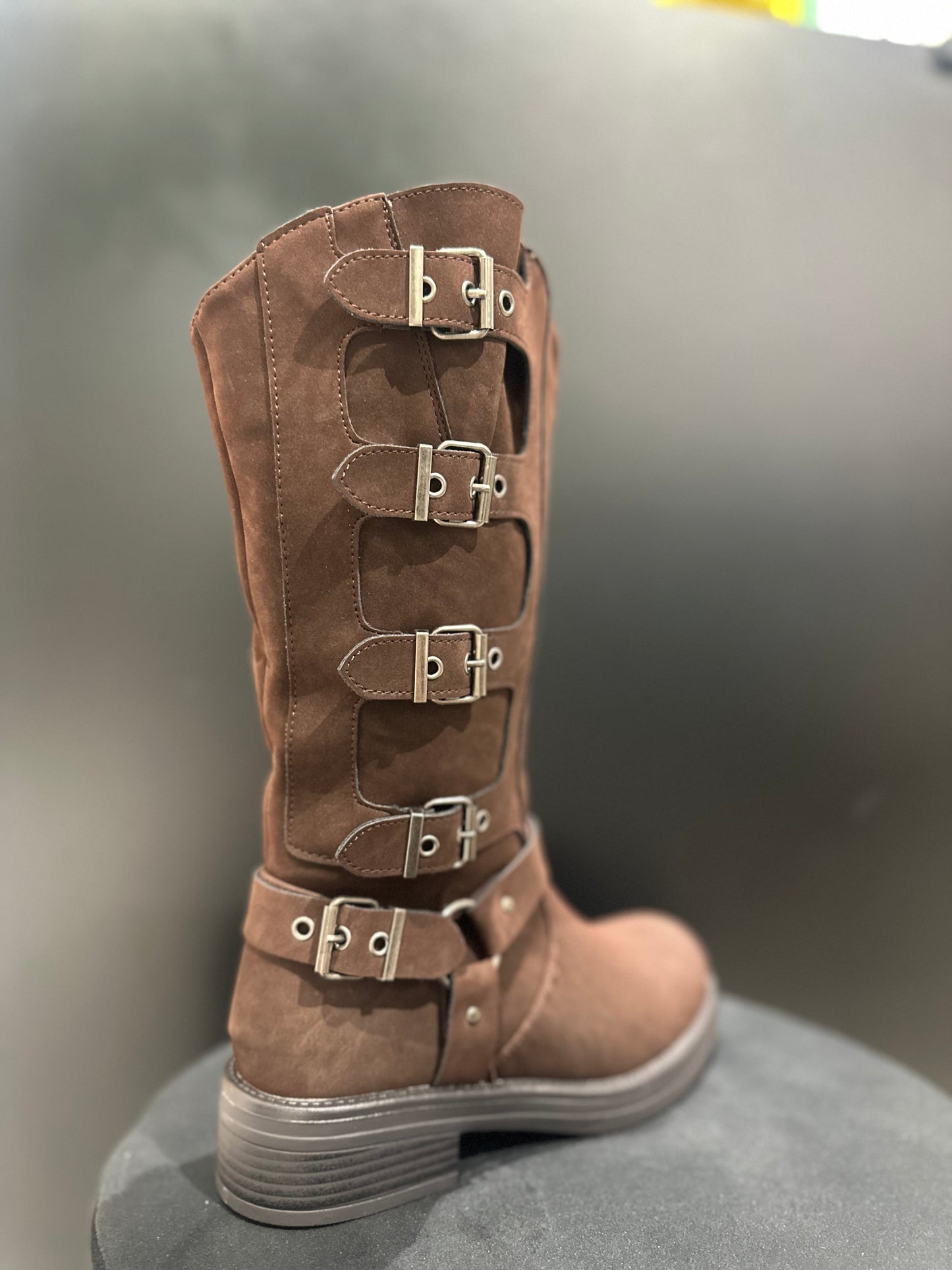 Anfibi Fibbie Brown Camoscio