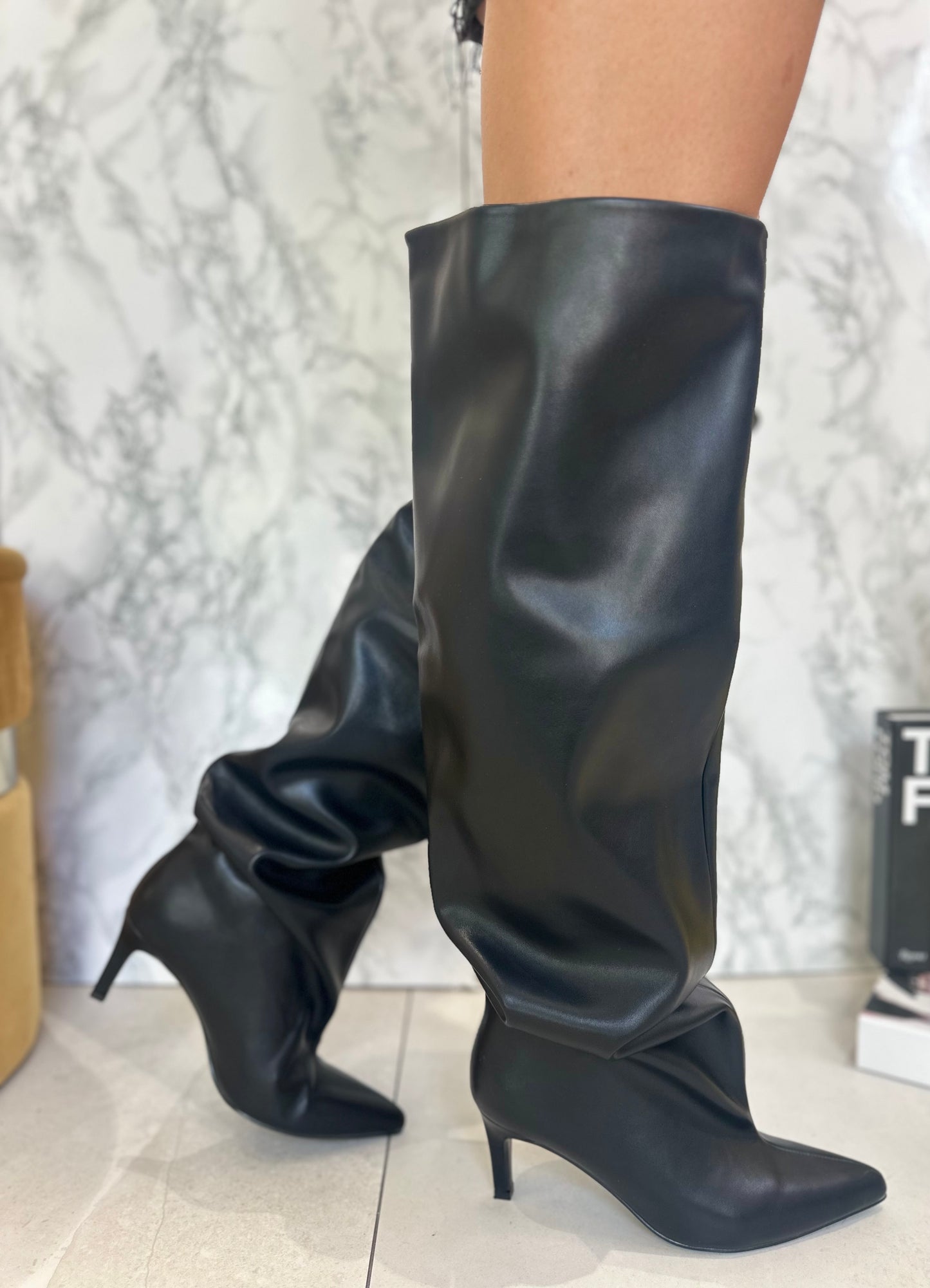 Stivali Alto al Ginocchio Con Tacco In Effetto Pelle