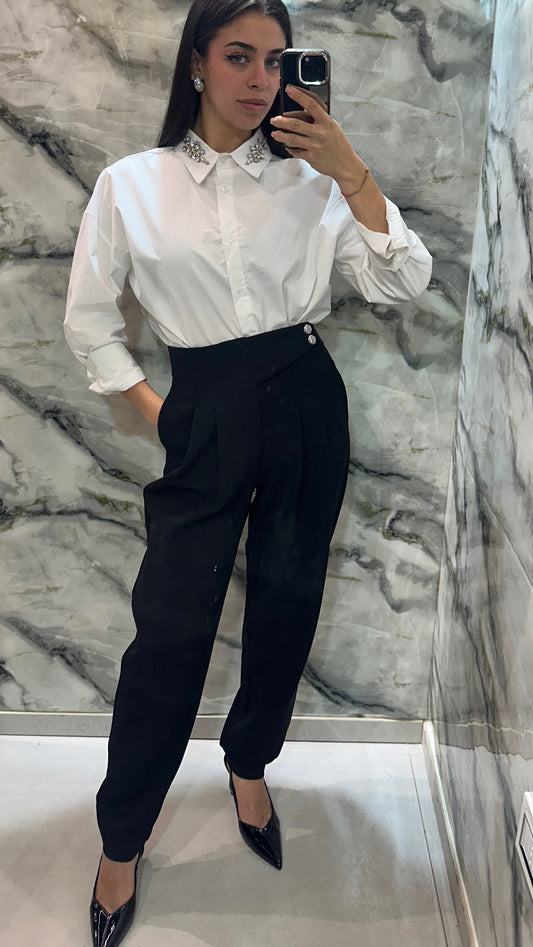 Pantalone con bottoni gioiello