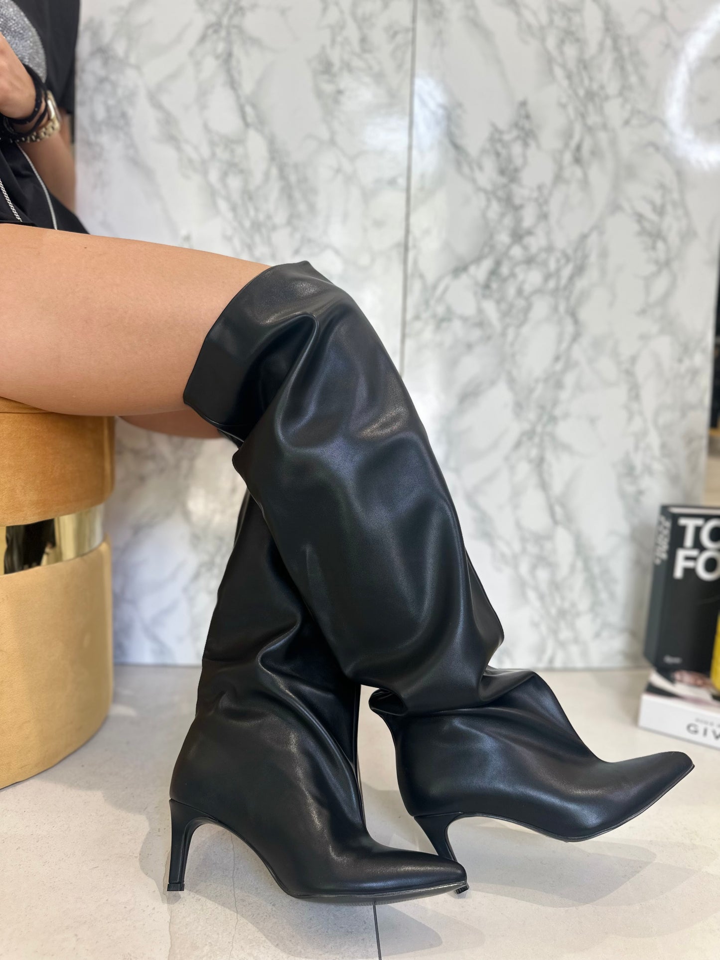 Stivali Alto al Ginocchio Con Tacco In Effetto Pelle