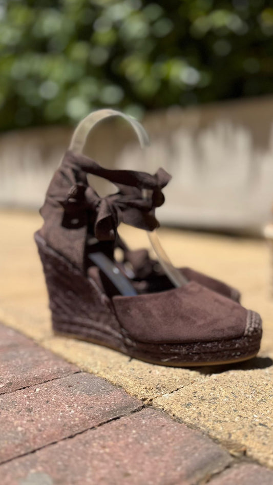 Sandali Espadrilla Chiara con chiusura a fiocco, soletta imbottita Zeppa in juta di cm 10