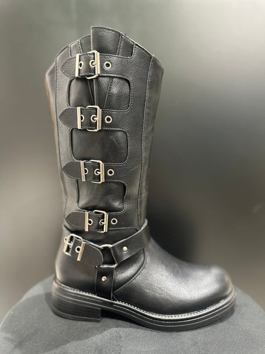 Anfibi Fibbie Nero Pelle