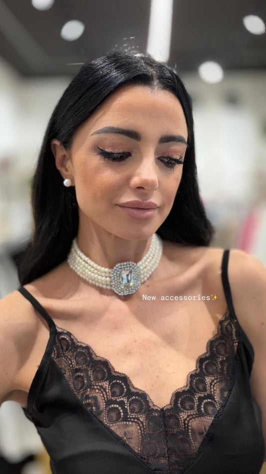 Collana Choker con perle e Swarovski