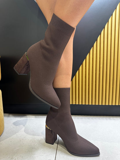 Tronchetti Camoscio Tacco Doppio Marrone