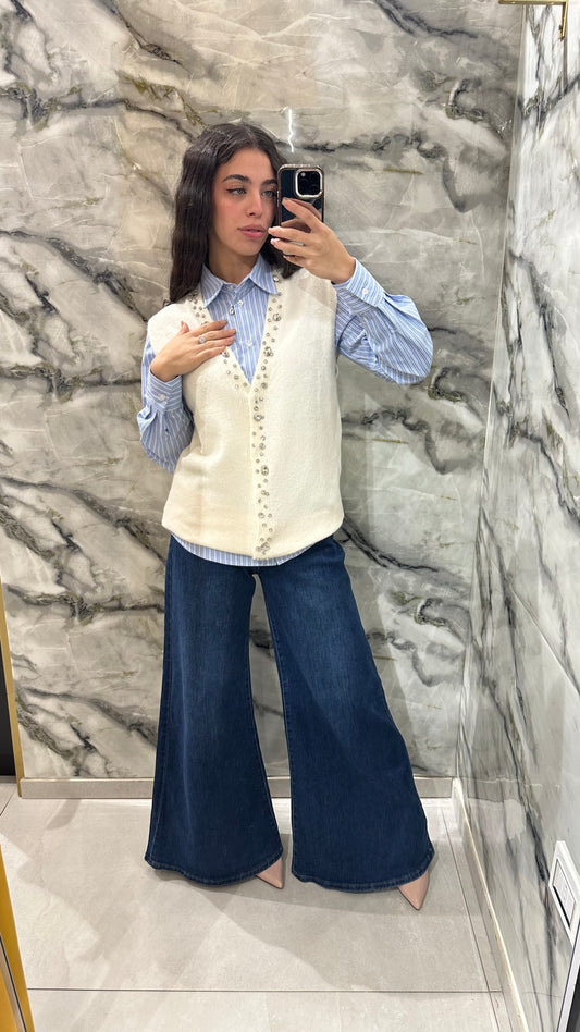 Maglione smanicato con castoni