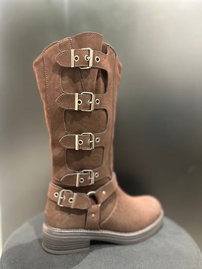 Anfibi Fibbie Brown Camoscio