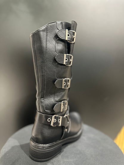 Anfibi Fibbie Nero Pelle