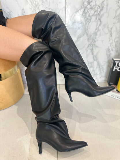 Stivali Alto al Ginocchio Con Tacco In Effetto Pelle