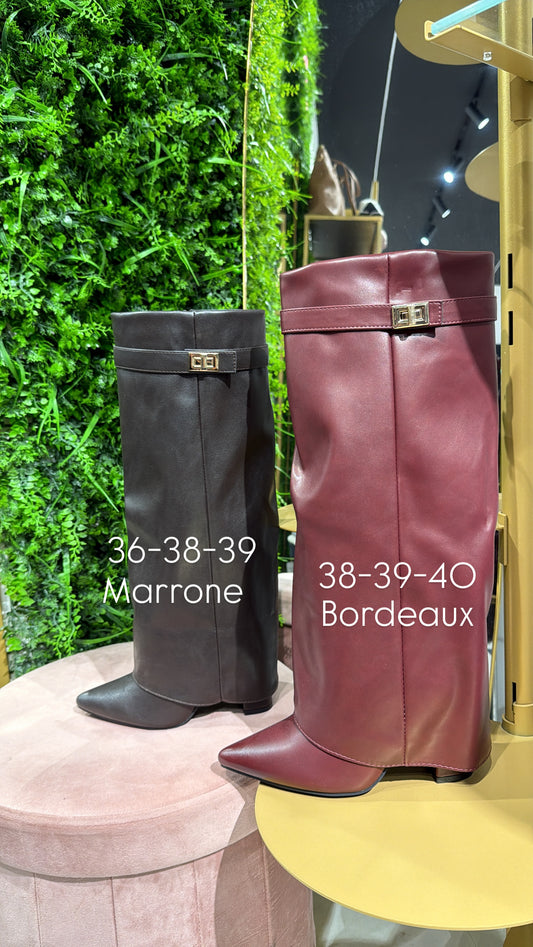 Stivali con risvolto effetto pelle tacco doppio alto 11 cm