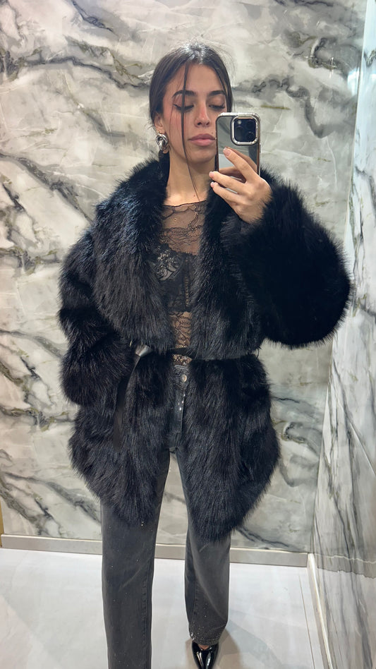 Pelliccia ecofur con cintura