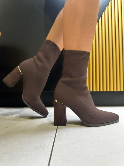 Tronchetti Camoscio Tacco Doppio Marrone