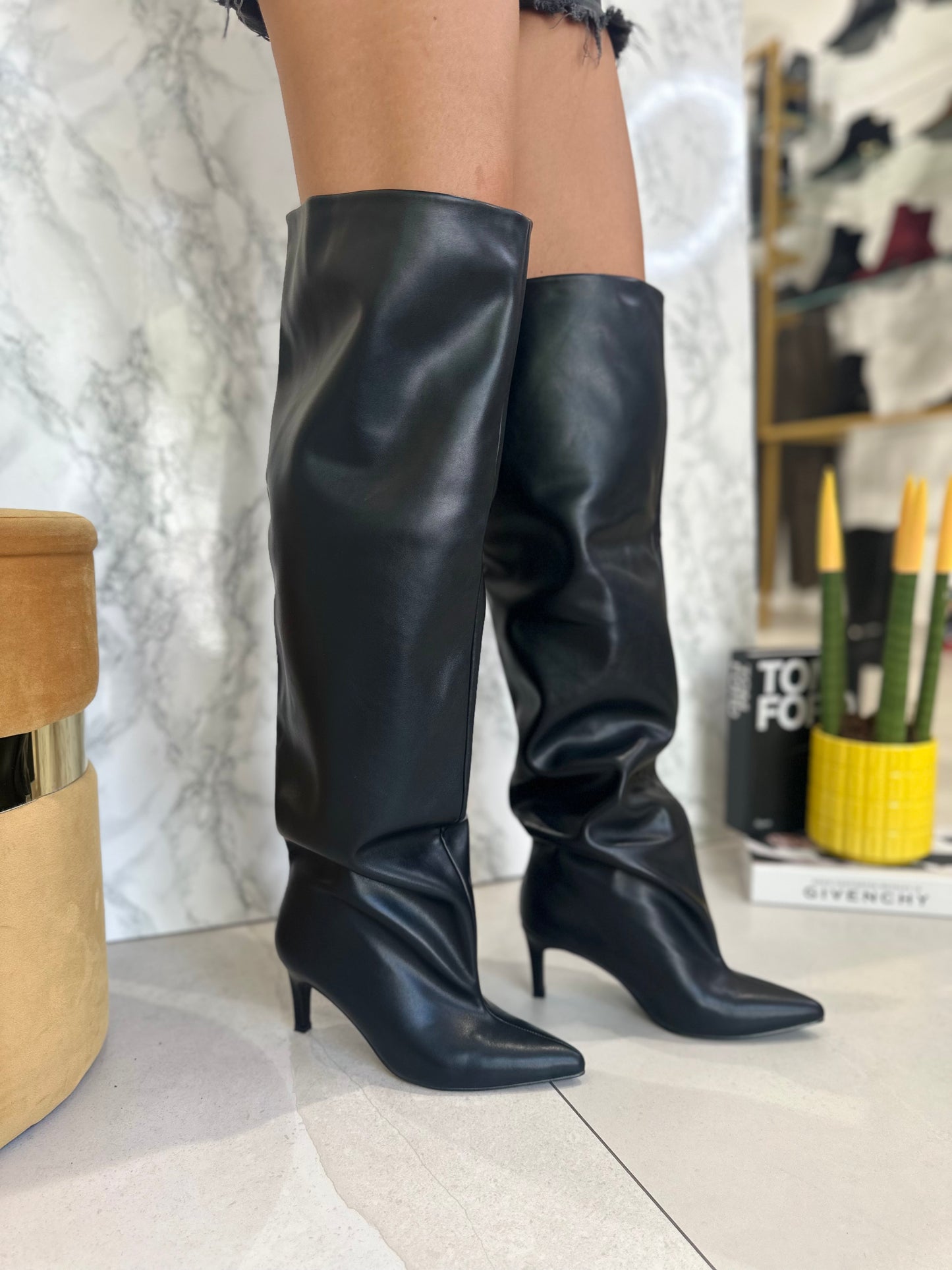Stivali Alto al Ginocchio Con Tacco In Effetto Pelle