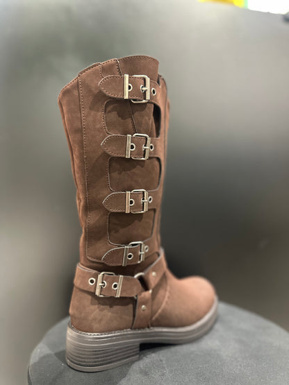 Anfibi Fibbie Brown Camoscio