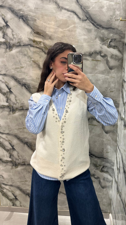 Maglione smanicato con castoni