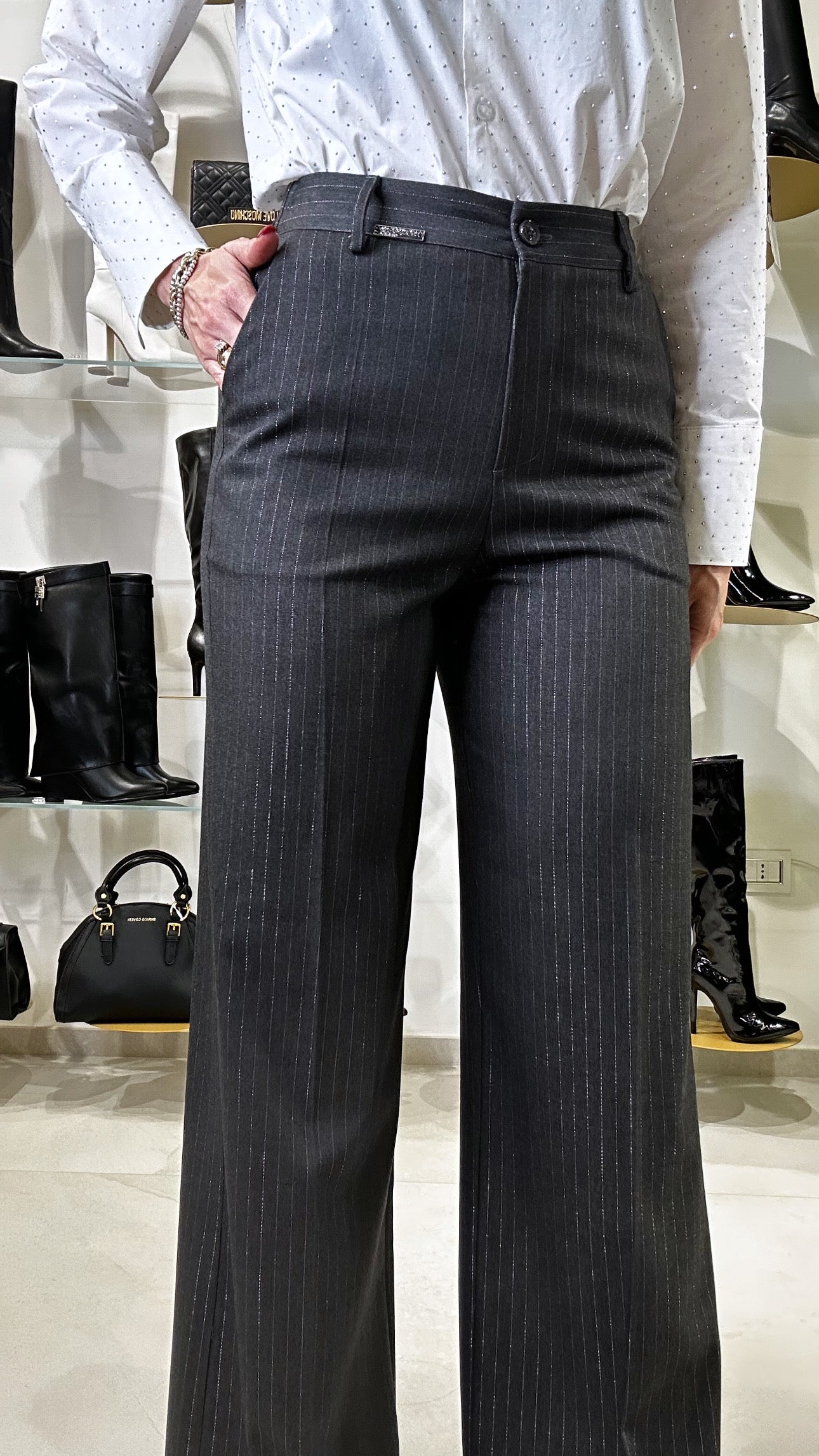 Pantalone palazzo gessato lurex