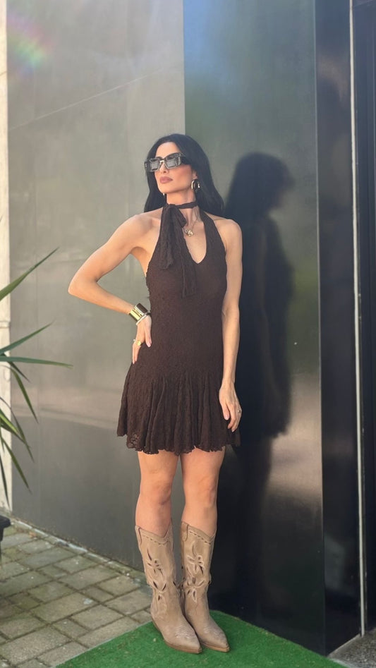 Abito Patrizia in pizzo marrone