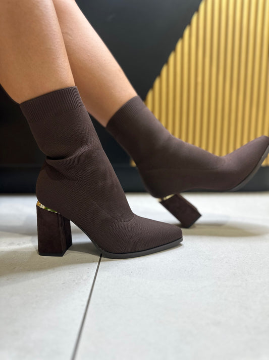 Tronchetti Camoscio Tacco Doppio Marrone